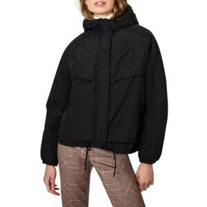 NWT Bernardo Womens Eco-Minded Black Water Repellent Hooded Rain Jacket Size S